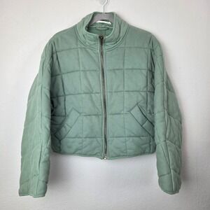 Native Daughters Women Green Quilted Mock Neck Full Zip Jacket IBT05707 Size S